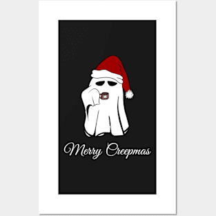 Merry Creepmas ghost with Santa hat Posters and Art